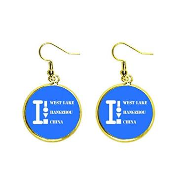 Imagem de West Lake Hangzhou China Art Deco Presente Fashion Orelha Pendente Dourado Brinco Joia Feminina