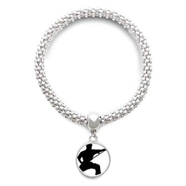 Imagem de DIYthinker China Shaolin Stick Kung Fu Cultura Prata Pulseira Pingente Joias Corrente Ajustável