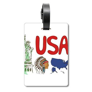 Imagem de Bolsa de viagem com símbolo nacional dos Estados Unidos com etiqueta para cartão de bagagem