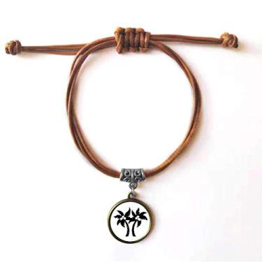 Imagem de DIYthinker Pulseira preta de coqueiro com contorno de planta de coqueiro, pulseira de couro marrom joia presente