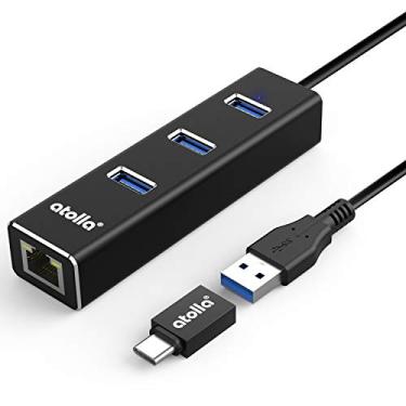 Imagem de Hub Ethernet USB 3.0 com adaptador USB C, Hub Ethernet Gigabit com divisor USB 3.0 de 3 portas + USB C HUB Network RJ45 1000 Mbps USB Extender