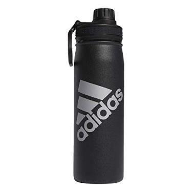 Imagem de adidas Garrafa de água de metal de 600 ml (590 ml) de aço inoxidável 18/8 com isolamento térmico quente/frio, Preto/prata metálico, tamanho nico