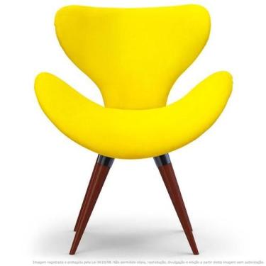 Imagem de Poltrona Decorativa Cadeira Egg Amarela Com Base Fixa De Madeira - Cle