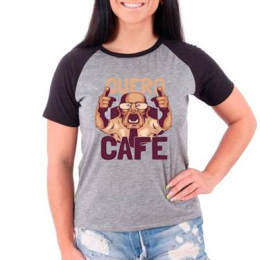 Imagem de Camiseta Feminina Raglan Cinza Preto Quero Café 01 - Design Camisetas
