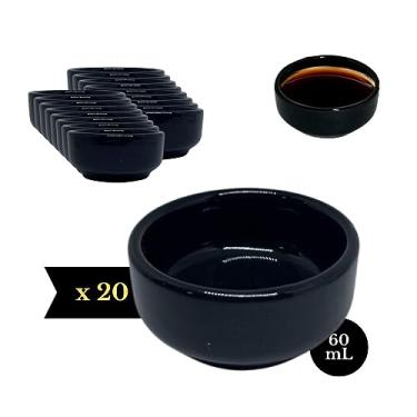 Imagem de Kit 20 Molheira Porta Shoyu Nozoki Porcelana Preto Oriental 60mL