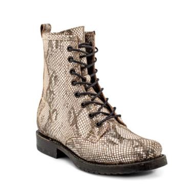 Imagem de Frye Botas de combate femininas Veronica feitas de couro italiano vintage polido à mão com estrutura Goodyear Welt e forro de couro – Altura do cano 15,5 cm, Natural, 6.5