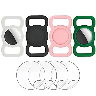 Imagem de Coleira para cães com suporte de identificação, suporte de etiqueta de ar fixo na coleira de cão, capa de silicone para gatos de animais de estimação para rastreador de localização