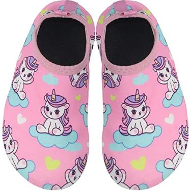 Imagem de BomKinta Sapatos aquáticos infantis meninos meninas descalço secagem rápida meias aquáticas antiderrapantes para praia piscina, Unicórnio rosa, verde, 6-12 Meses