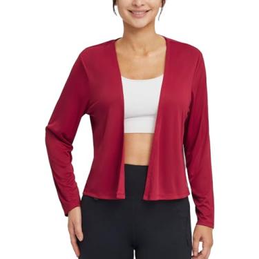 Imagem de BALEAF Camisas femininas FPS 50+ de sol FPS elegante cardigã com proteção UV manga longa leve secagem rápida, Vermelho escuro, M