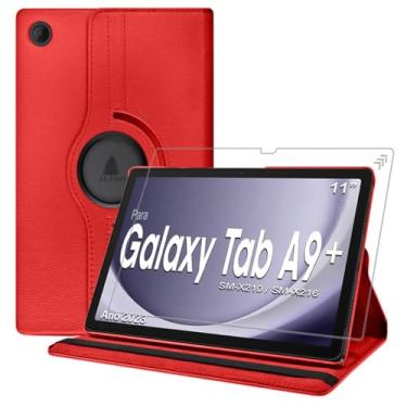 Imagem de Capa Giratória 360 Flip pelicula Para Tablet Samsung Galaxy Tab A9 Plus SM-X216 SM-X210 + Enterprise Edition 11 Polegadas (Com pelicula) - Alamo (VERMELHO)