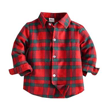 Imagem de Top com capuz manga para meninos inverno outono camisa casaco para roupas de bebê xadrez branco treino top pack, Vermelho, 3-4T