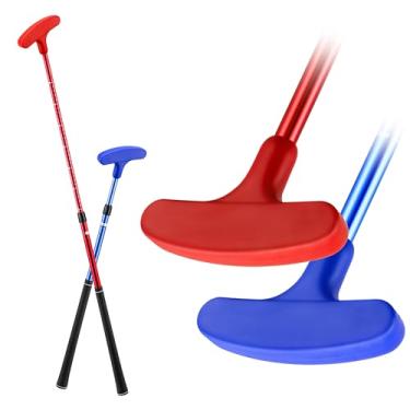 Imagem de PGM Putter de golfe bidirecional ajustável para homens, mulheres e jovens - taco de golfe ambidestro com altura ajustável (54 cm - 92 cm) e aderência antiderrapante TPR, preto/vermelho/azul,