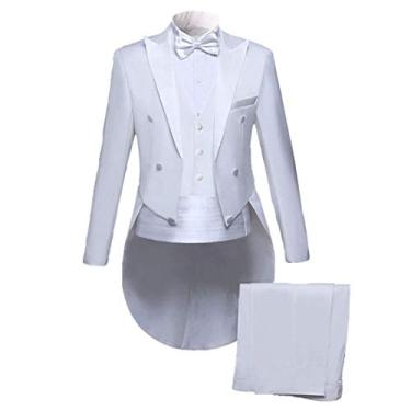 Imagem de Sxfashbrd Blazer masculino de 3 peças, casaco formal slim fit, smoking, cauda longa, casacos de festa, agasalhos, Branco, 4G