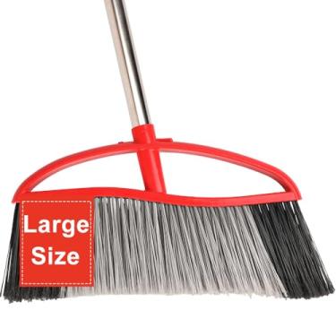 Imagem de MuLing Vassoura resistente ao ar livre, vassoura todo-o-terreno de 39,9 cm com design de vassoura grande angular, cabo longo e cerdas rígidas poderosas para pátio, jardim, garagem, quintal (vermelho)