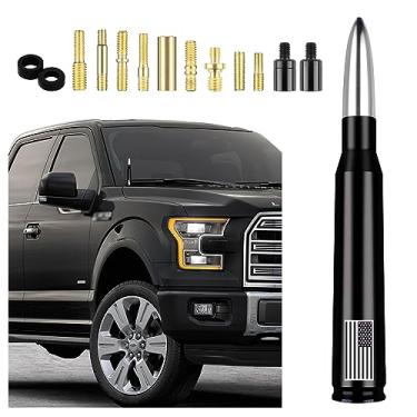 Imagem de Antena de Bala de Carro Bandeira Americana, Acessórios de Decoração Exterior de Caminhão Base Aérea de Telhado Sinal de Rádio AM/FM para Carro SUV Caminhão A maioria dos Automóveis Acessórios de Antena (Prata)