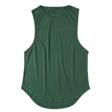 Imagem de Camiseta regata masculina Active Vest Body Building Muscle Fitness com ajuste solto para treino, Verde militar, G