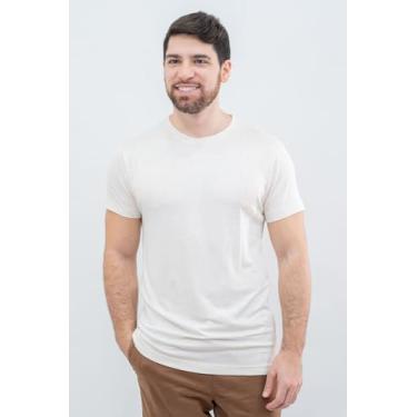 Imagem de Camiseta Masculina Viscotricot Básica Lisa (BR, Alfa, M, Slim, Areia)