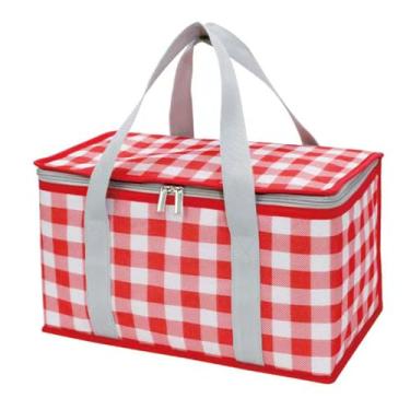 Imagem de Bolsa isolada para cesta de piquenique, bolsa de praia, bolsa térmica dobrável, reutilizável com zíper para acessórios de piquenique quentes ou frios, ao ar livre (35 x 20 x 20 cm) (VERMELHO)