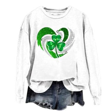 Imagem de Moletom feminino St.day Funny Casual Manga Longa Verde Irlandês Lucky Clover Camisetas Modernas Blusa Básica Gola Redonda, Branco, GG