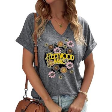 Imagem de Earlymemb Camiseta feminina vintage com estampa de flores e gola V Boho floral flores silvestres casual Cottagecore camiseta manga curta, C - Cinza, G
