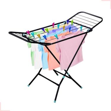 Imagem de Varal Roupas De Chão Dobrável Com Abas Retrátil Reforçado (Preto)