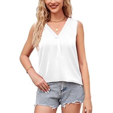 Imagem de Camisa Feminina, Camiseta Sem Mangas Com Decote Em V de Cor Pura, Casual Lazer Básico (XL)