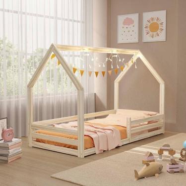 Imagem de Cama Montessoriana Infantil Grade Proteção Madeira Maciça Natural Amy Shop JM