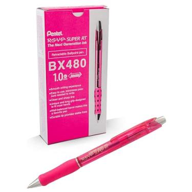 Imagem de Pentel Caneta esferográfica RSVP Super RT (1,0 mm), linha média, tinta rosa, caixa com 12 canetas (BX480-P)