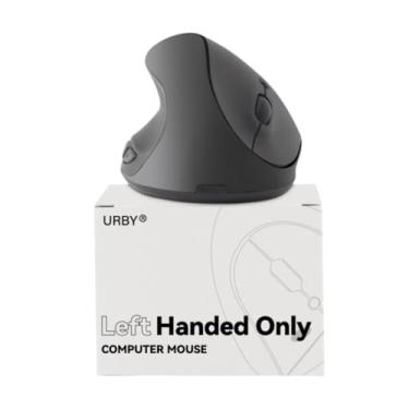 Imagem de Urby Mouse canhoto sem fio, ergonômico, vertical. Também como mouse para jogos canhoto. Compatível com Windows/macOS, laptop, PC. [Tipo C e USB] [Bateria incluída, atualizada em 2024] Preto