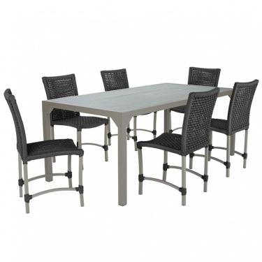 Imagem de Conjunto 6 Cadeiras Cannes Corda Náutica e Mesa Retangular Ripada 2,00m em Alumínio para Edícula, Jardim, Área, Varanda, Cozinha