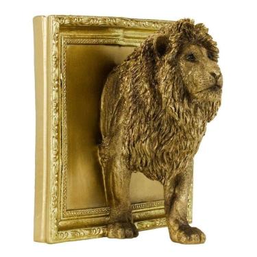 Imagem de Enfeite Leão Realista Saindo Da Moldura Dourado - 22cm