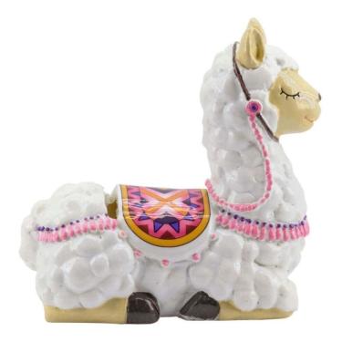 Imagem de Enfeite Lhama Branca Cofre Cofrinho Porta Moedas13.5cm