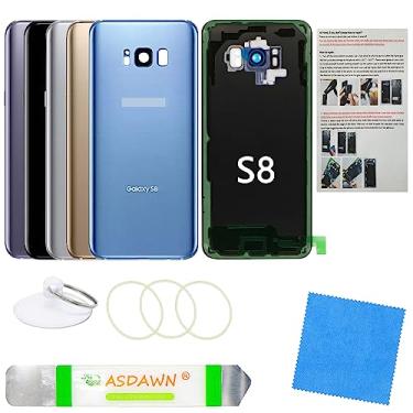 Imagem de Substituição de vidro da capa traseira do Galaxy S8 com lente de câmera pré-instalada + todo o adesivo + manual de instalação + kit de ferramentas de reparo para Samsung Galaxy S8 SM-G950 todas as