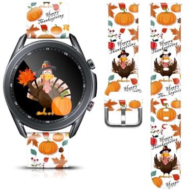Imagem de Pulseira de relógio Hello Fall de 22 mm para Samsung Galaxy 3 de 45 mm/Galaxy 46 mm/Gear S3 Frontier, pulseira de silicone mylooverleo com estampa de abóbora folhas de outono e peru para smartwatch de
