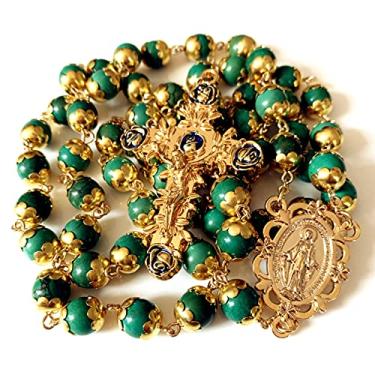 Imagem de elegantmedical COLAR ROSÁRIO DE OURO DE 5 DÉCADAS CATHOLIC AVE MARIA CATHOLIC AVE MARIA 8 MM FEITO À MÃO CRUZ Crucifixo Masculino Feminino Presente Religioso