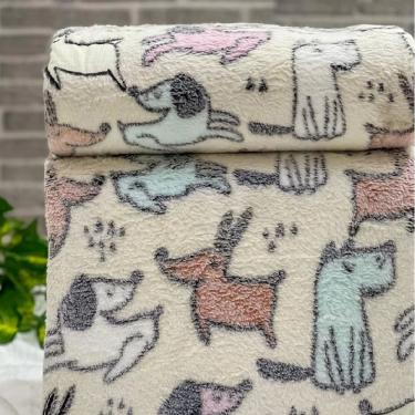 Imagem de Manta Solteiro Microfibra Brilha no Escuro Bege Com Desenhos - Bege Dog