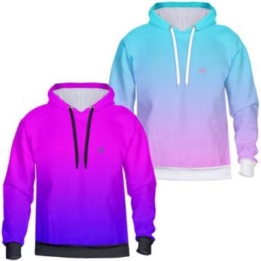 Imagem de Kit 2 Blusa de frio Moletom feminina masculina Degrade Com Capuz Bolso