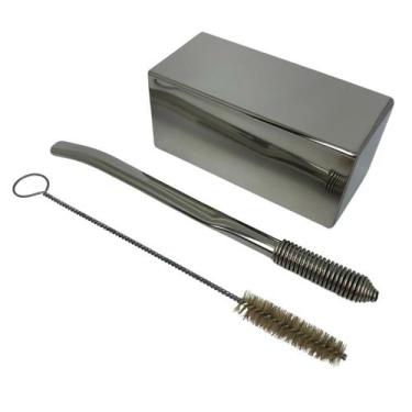 Imagem de Kit tereré copo cuia quadrado inox 250ml prata + bomba mola sem rosca 