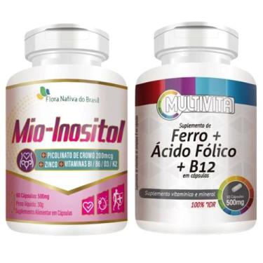 Imagem de Mio Inositol 60 Cápsulas + Ferro + Ácido Fólico + Vitamina B12 500mg 6