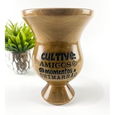 Imagem de Cuia de Madeira Lisa Com Pé - Cultive Amigos, Momentos e Chimarrão - E