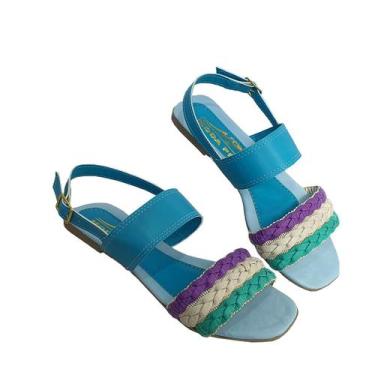 Imagem de Sandália Rasteira Extra Conforto Feminina Moda Pé 004, 37, Azul, Roxo