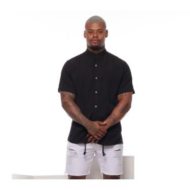Imagem de Camisa Masculina Gola Padre Manga Curta - Volgue Clothing, Camisa pret
