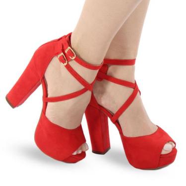 Imagem de Sandália Feminina Meia Pata Salto Alto P18 - Modarpe, Vermelho, 37