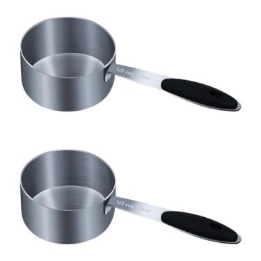 Imagem de LEIFENY 2 peças 1/2 xícara (8 colheres de sopa | 118 ml | 118 cc| 4 onças) copo de medição, copos de medição de aço inoxidável, copo medidor de metal único, utensílios de cozinha para cozinhar