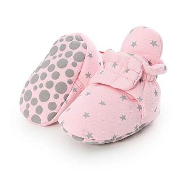 Imagem de HsdsBebe Botas de algodão unissex para bebês recém-nascidos, sola antiderrapante para crianças pequenas, crianças, inverno, quente, fleece, meias aconchegantes, B/Star-pink, 6-12 Months Infant