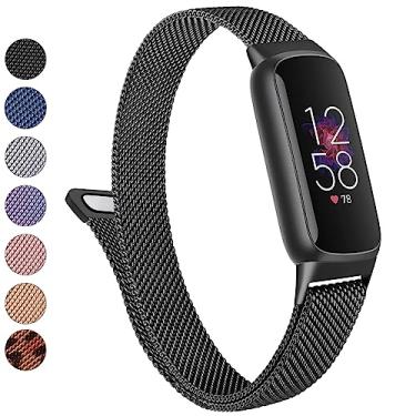 Imagem de Pulseira de metal para Fitbit Luxe Pulseiras femininas e masculinas, pulseira magnética ajustável de malha de aço inoxidável, compatível com Fitbit Luxe Fitness and Wellness Tracker (Preta)