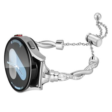 Imagem de G-ficu Pulseira Bling Galaxy Watch 6/5/4 para Samsung Galaxy Watch 5 40 mm e 44 mm, pulseira feminina fina e elegante de diamante luxuosa para Watch 4/Watch 5 Pro/Watch 4 Classic 42mm 46mm/Watch 3 41mm/Watch 6 Classic/Active 2 - Prata
