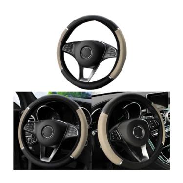Imagem de Capa para volante de carro, antiderrapante, elástica, capa para volante para homens e mulheres, ajuste universal de 38 cm, carros, veículos, SUVs (bege)