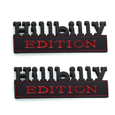 Imagem de Conjunto de 2 peças HILLBILLY EDITION EMBLEMA 3D Placa de identificação carro caminhão SUV compatível com 150-350 Chevy Silverado 1500 2500 Chevrolet C10 C15 (preto vermelho)