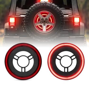 Imagem de CAFOPAR Luz de freio de pneu sobressalente adequada para Jeep Wrangler 2007-2017 JK JKU YJ TJ, luz traseira, anel de LED, lente vermelha Plug and Play